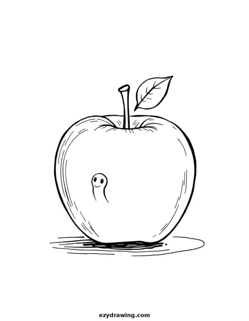 Apple with a playful smiling worm poking out from the side
