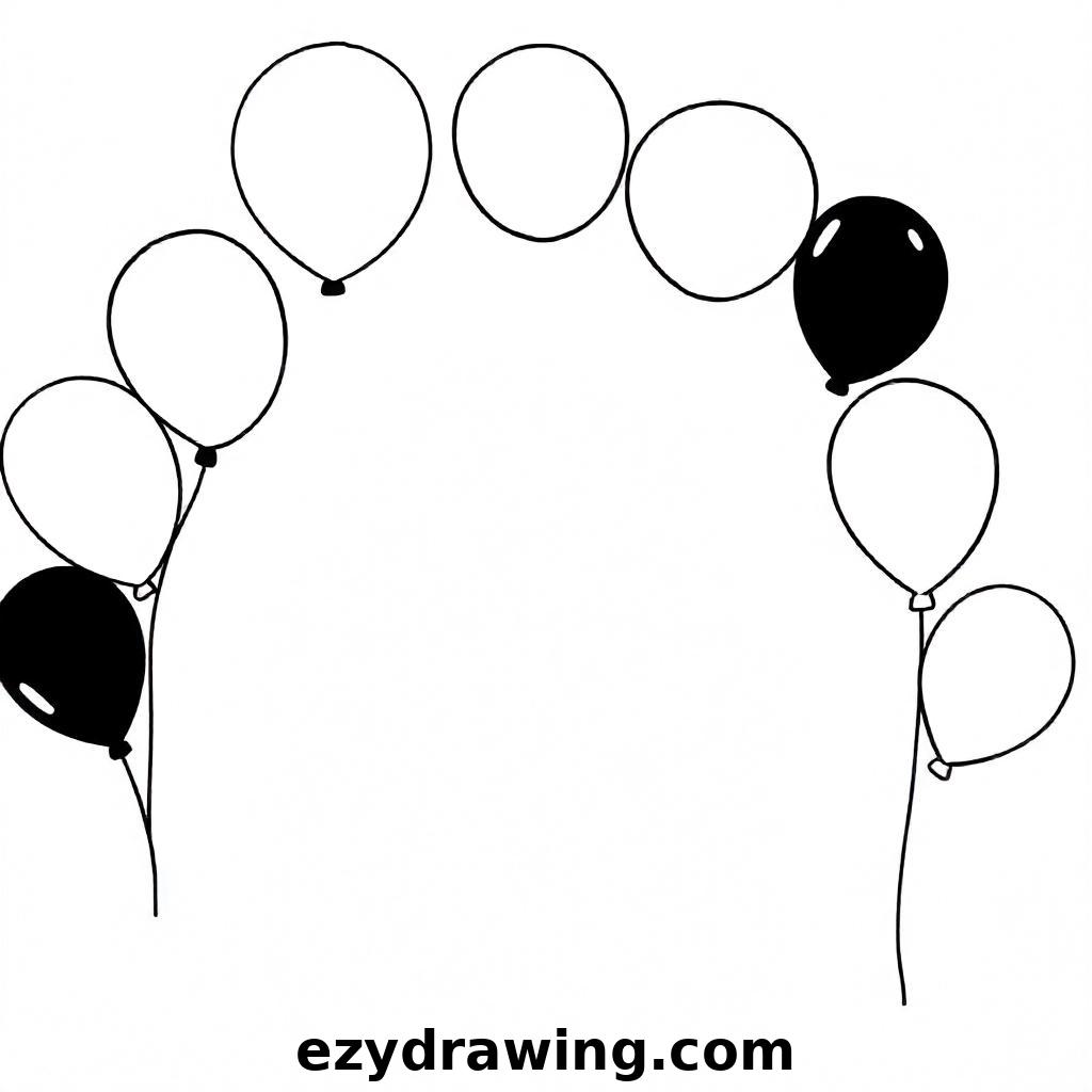 A semi-circle balloon arch made of interconnected round balloons, perfect for party-themed decorations.