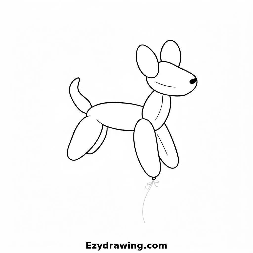 A playful balloon crafted to resemble a dog, featuring rounded shapes for the head, body, legs, and tail.