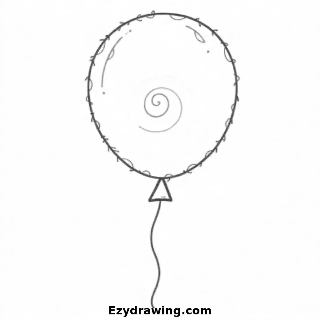 A creative balloon with a spiral pattern in the center and decorative details around the border, adding a whimsical touch