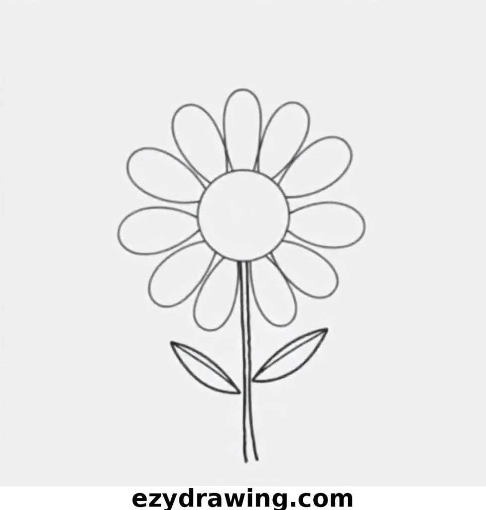 Simple black-and-white flower illustration featuring five star-shaped petals and a small circular center.