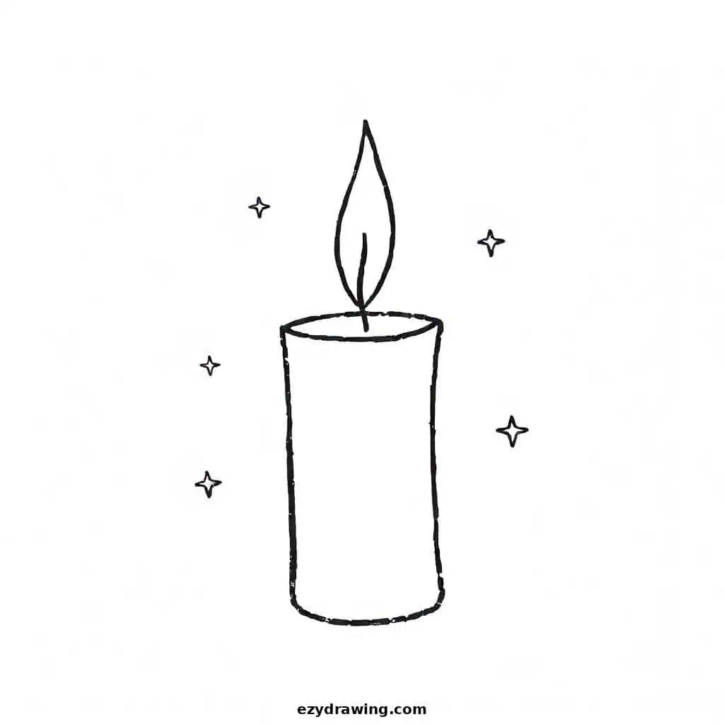 Candle surrounded by tiny stars, creating a magical and peaceful atmosphere.
