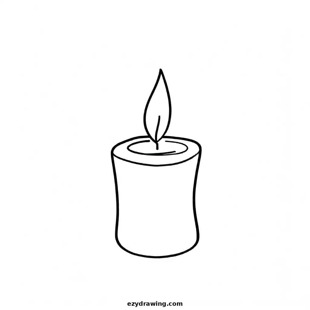 Small, rounded candle with subtle wax drips and a warm, minimalist design.
