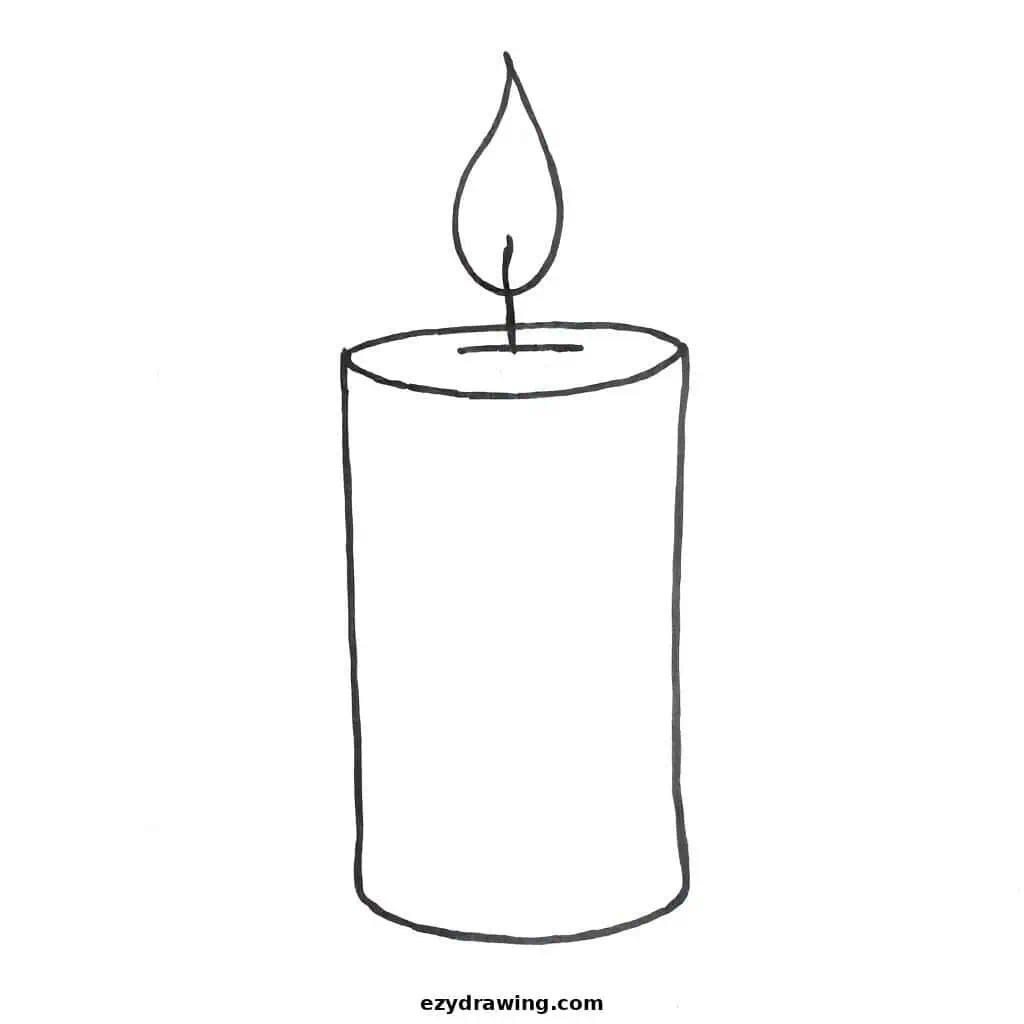 Thick candle with a rounded base, smooth body, and small flame on top.
