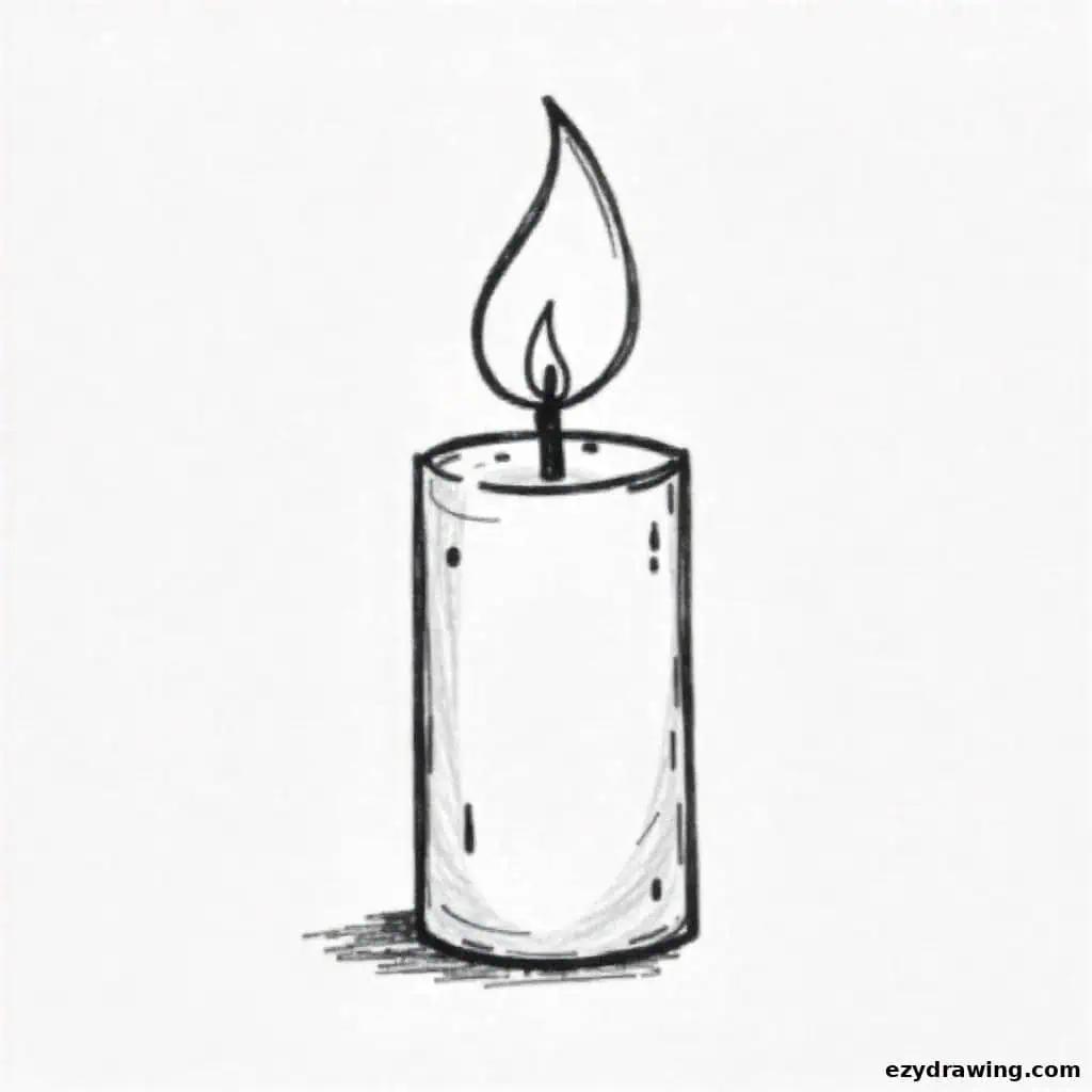 Candle with a bumpy surface, textured body, and soft flame at the top.
