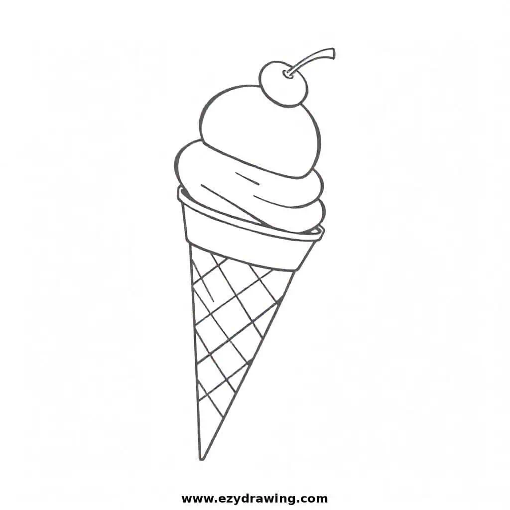 Ice cream cone topped with a small cherry for a whimsical touch.
