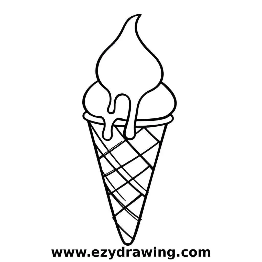 Two-scoop ice cream cone with dripping edges for a playful design.
