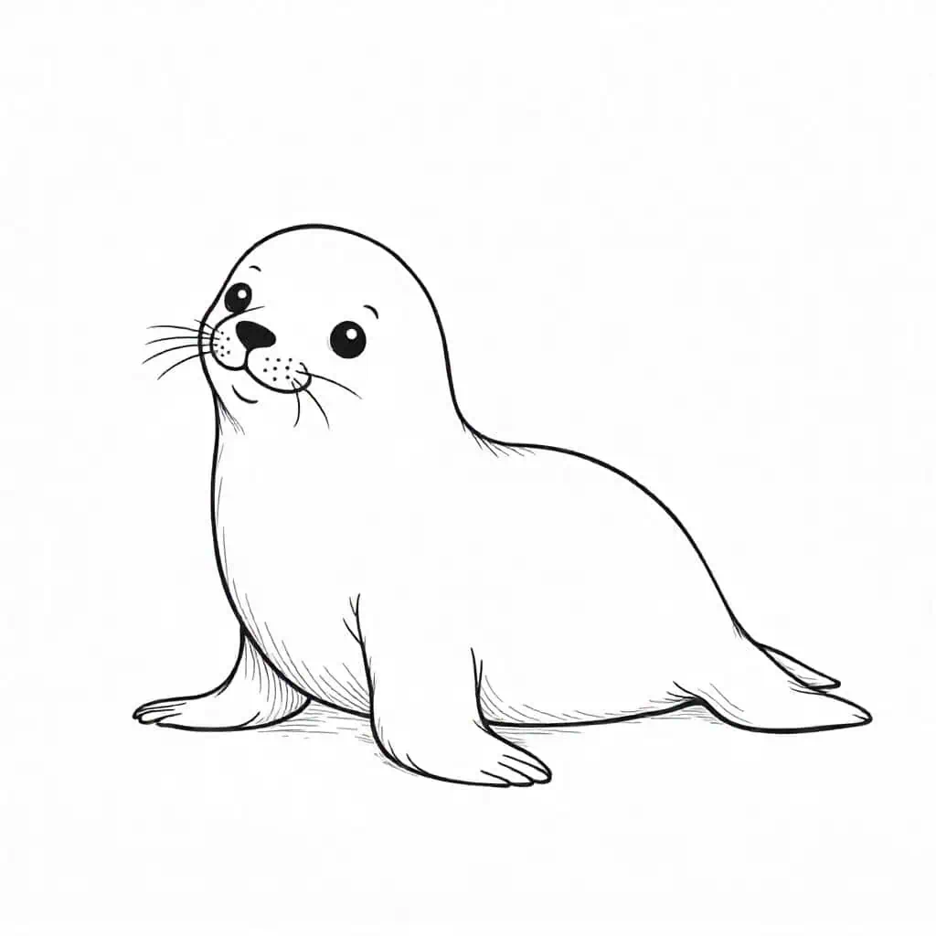 Cute baby seal drawing with large eyes and a soft body shape
