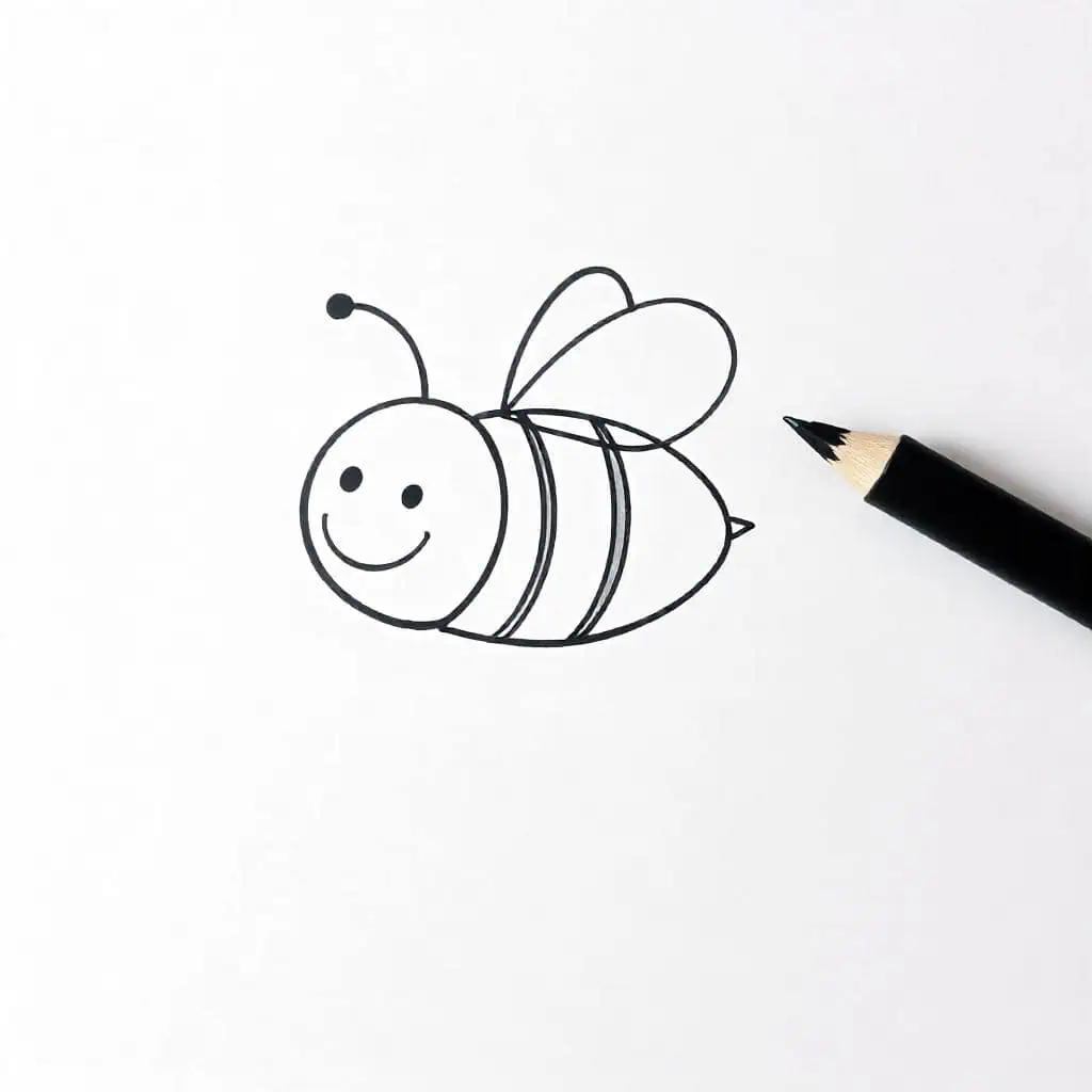 Bouncing bumblebee with striped body and tiny wings easy to draw
