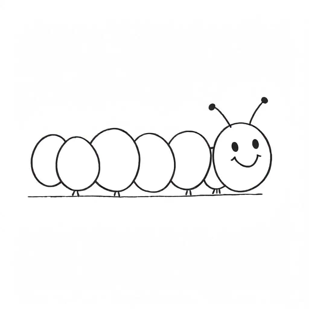 Friendly caterpillar with a wiggly body and a smiling face
