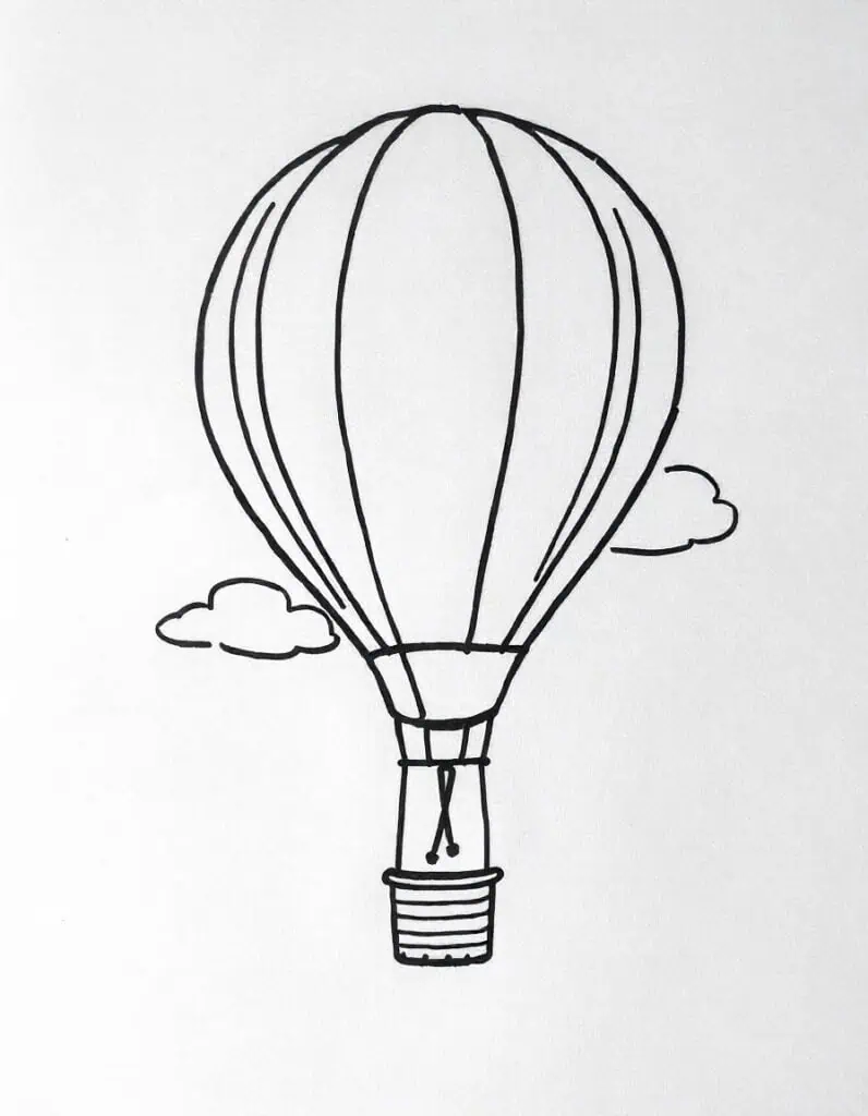 Hot air balloon floating in the sky fun and colorful drawing project





