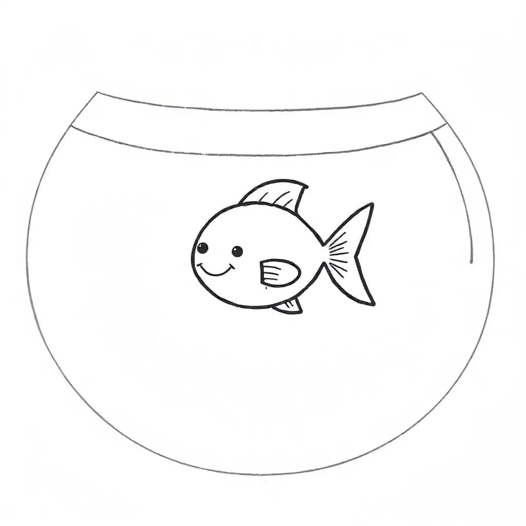 Simple fish swimming in a bowl easy drawing idea for beginners
