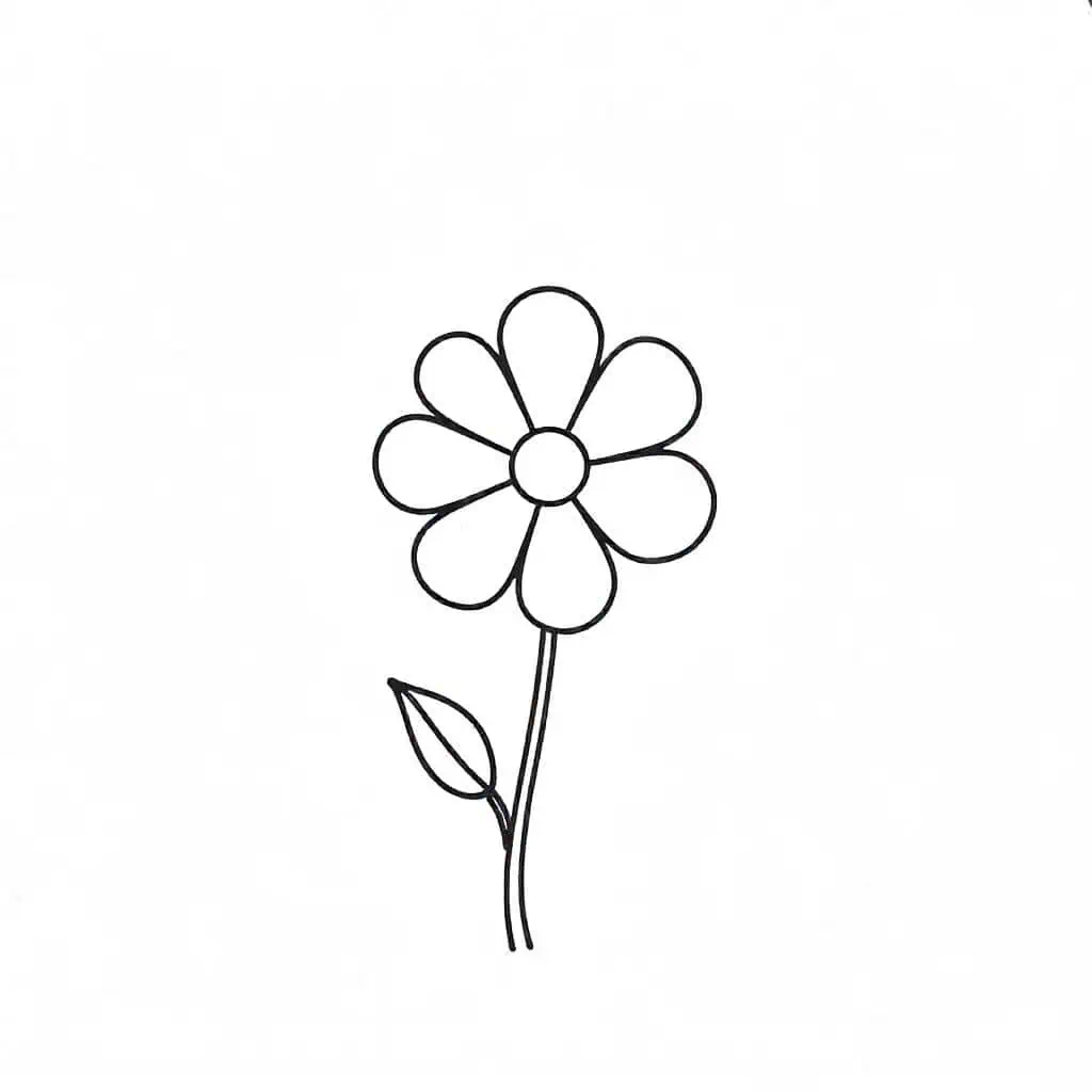 Easy-to-draw simple flower illustration with rounded petals and a charming design
