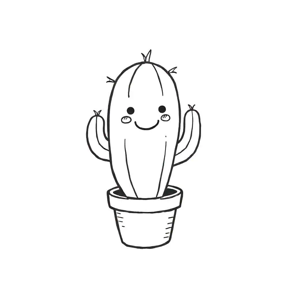 Friendly cactus with a happy face and spines perfect for kids artwork
