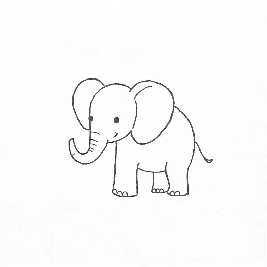 Tiny elephant with big ears and a cute trunk easy for beginners
