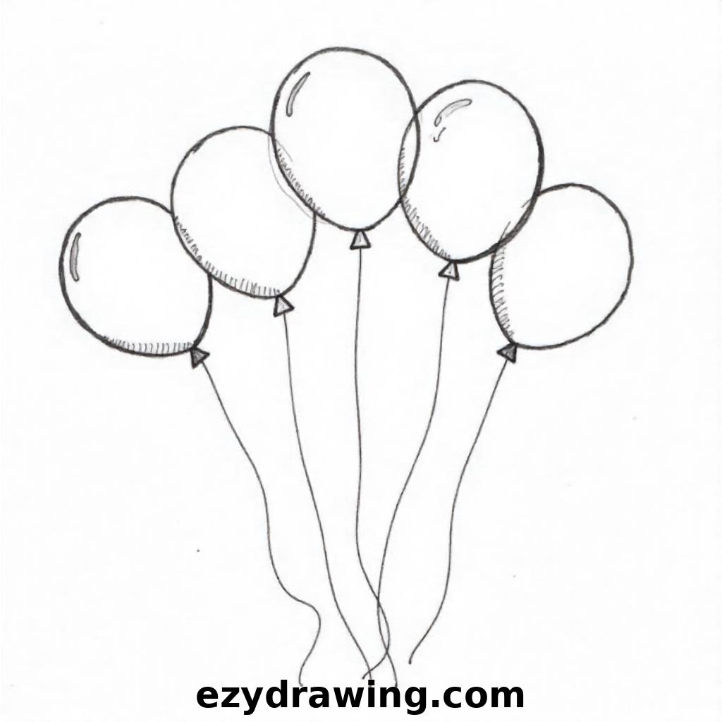 A cluster of multiple balloons grouped together with overlapping strings, perfect for a celebratory theme