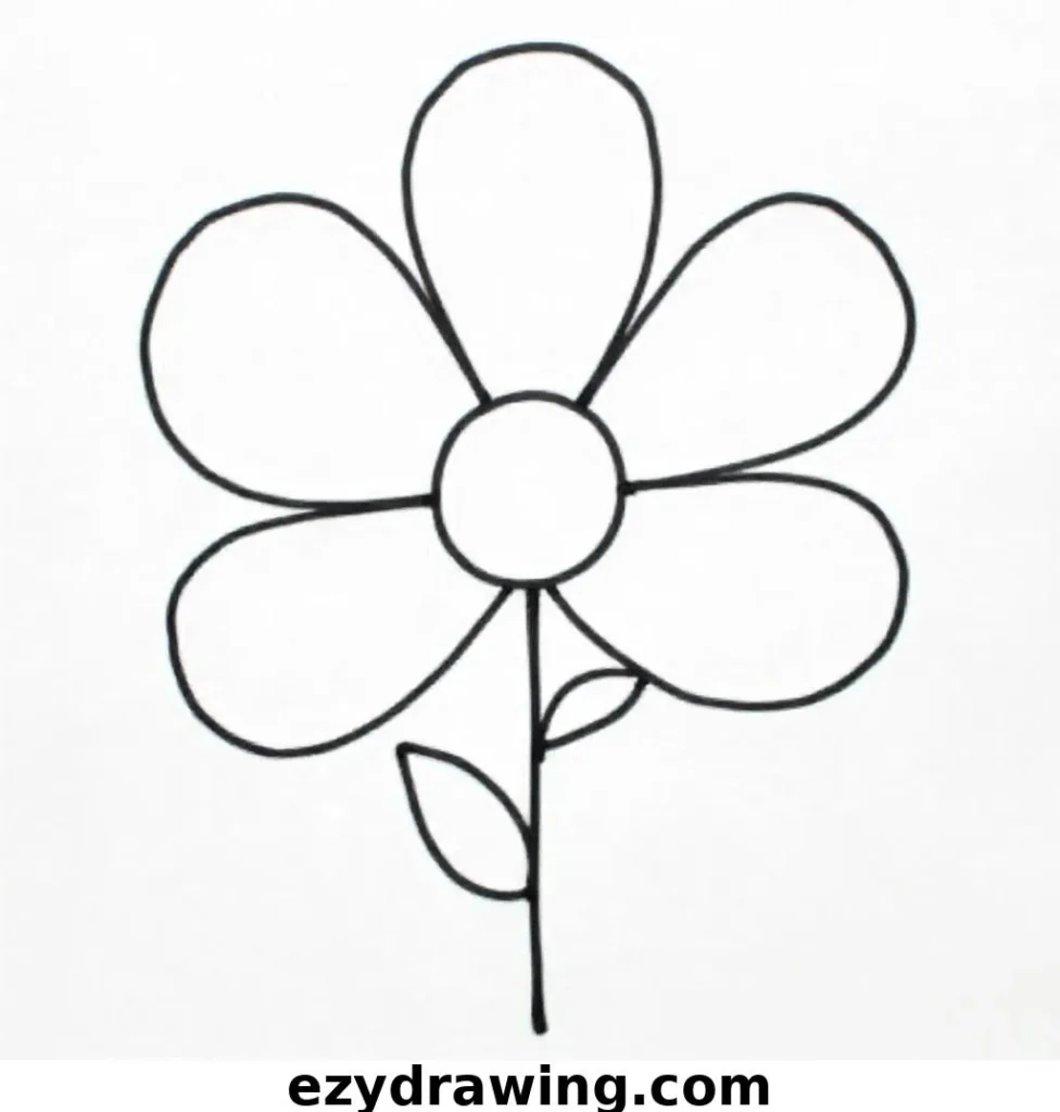 Simple black-and-white drawing of a flower with a hollow center and several rounded petals