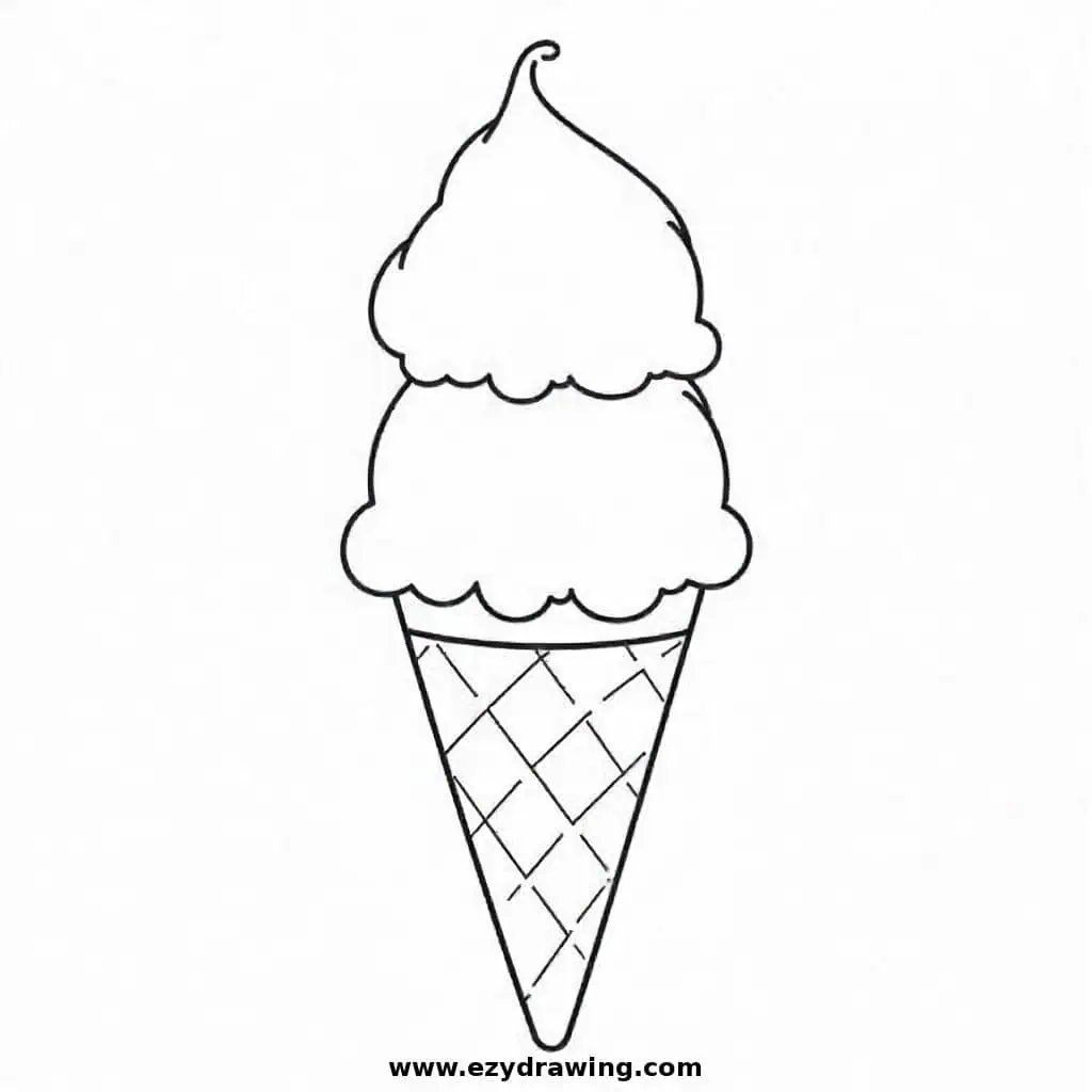 Double scoop cone with light crisscross texture and fluffy, rounded scoops.
