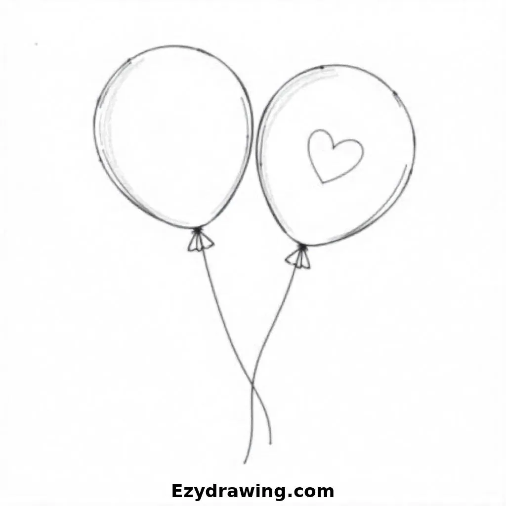 Two balloons tied together, one featuring a small heart inside, symbolizing love and friendship in a charming design