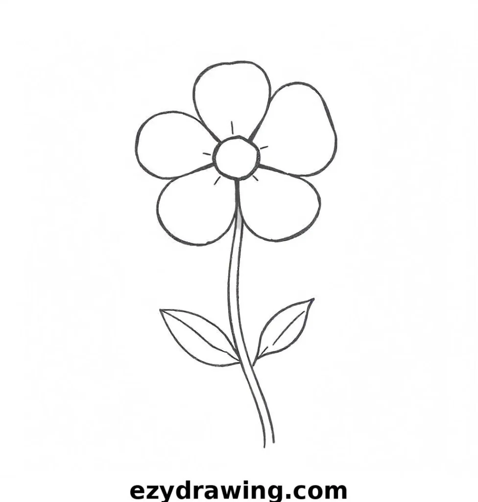 Simple rose drawing in black and white featuring a spiral center and gently unfolding petals.