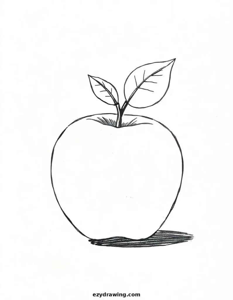 Simple round apple with a smiling face and cartoon elements
