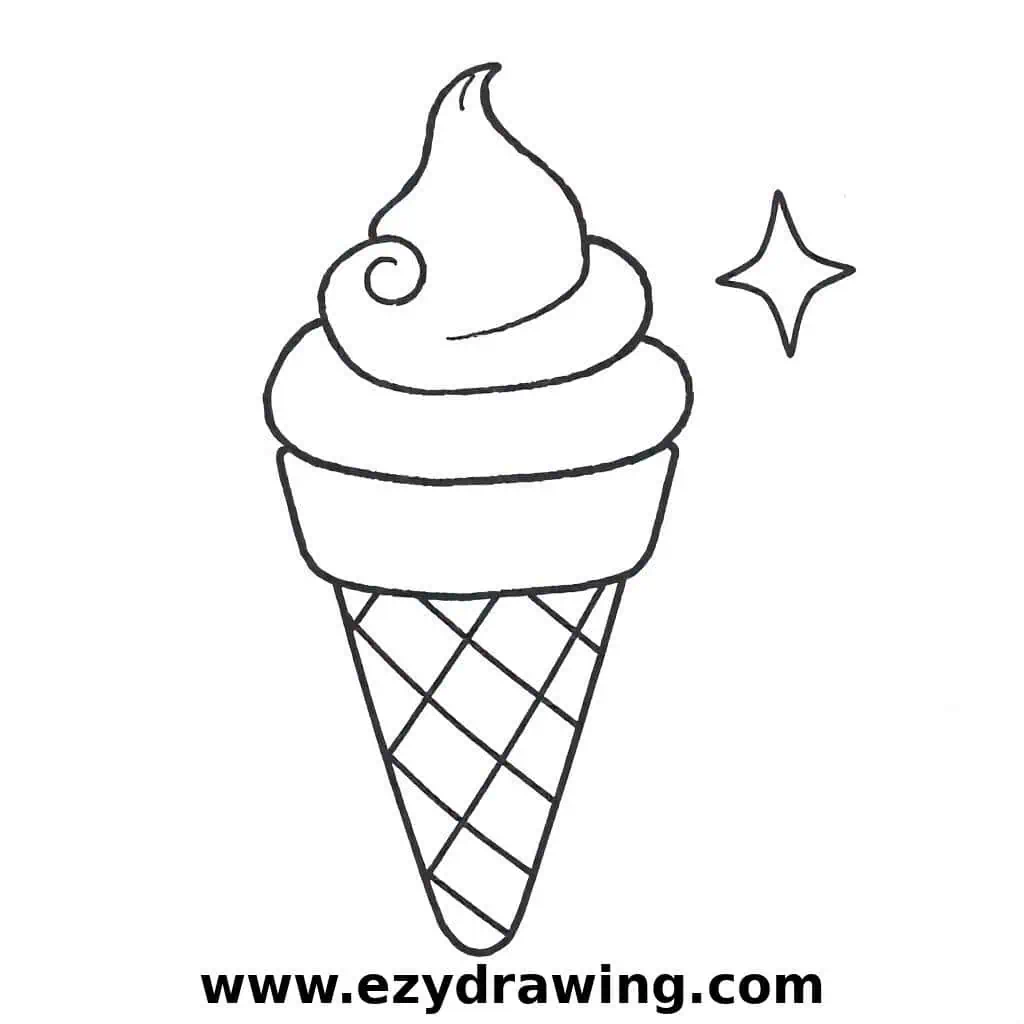 Swirled soft-serve ice cream cone with a sparkling star detail nearby.
