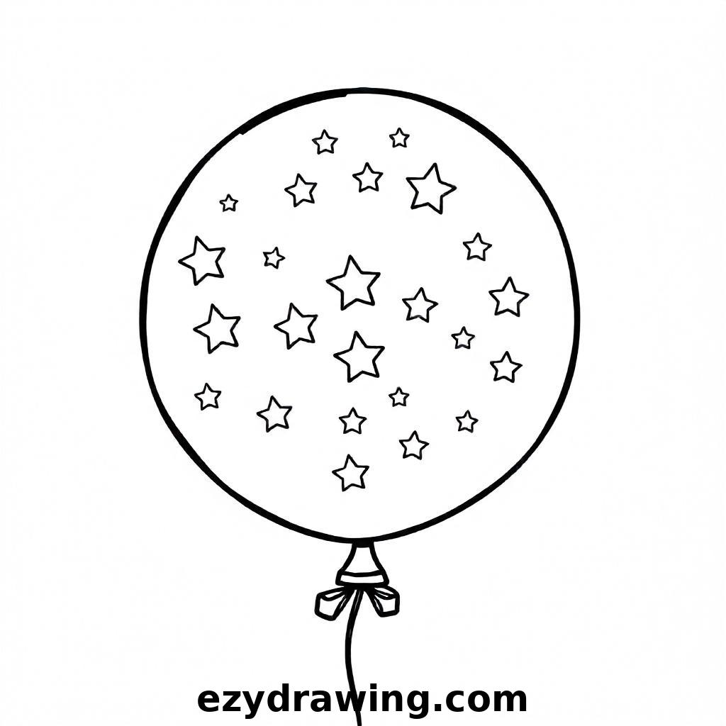 A round balloon filled with scattered star shapes, adding a festive and magical touch to the design.