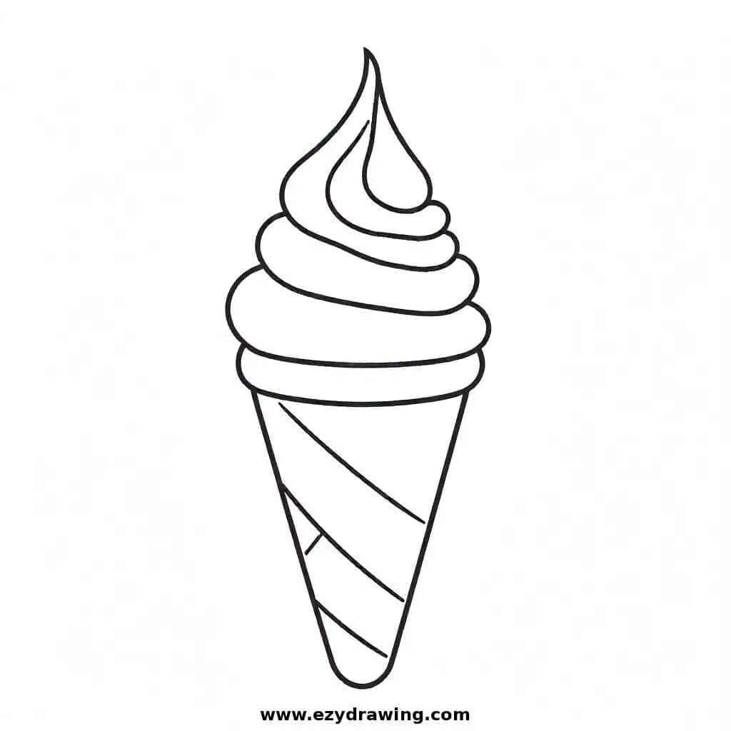 Swirled soft-serve ice cream cone with smooth, flowing layers.
