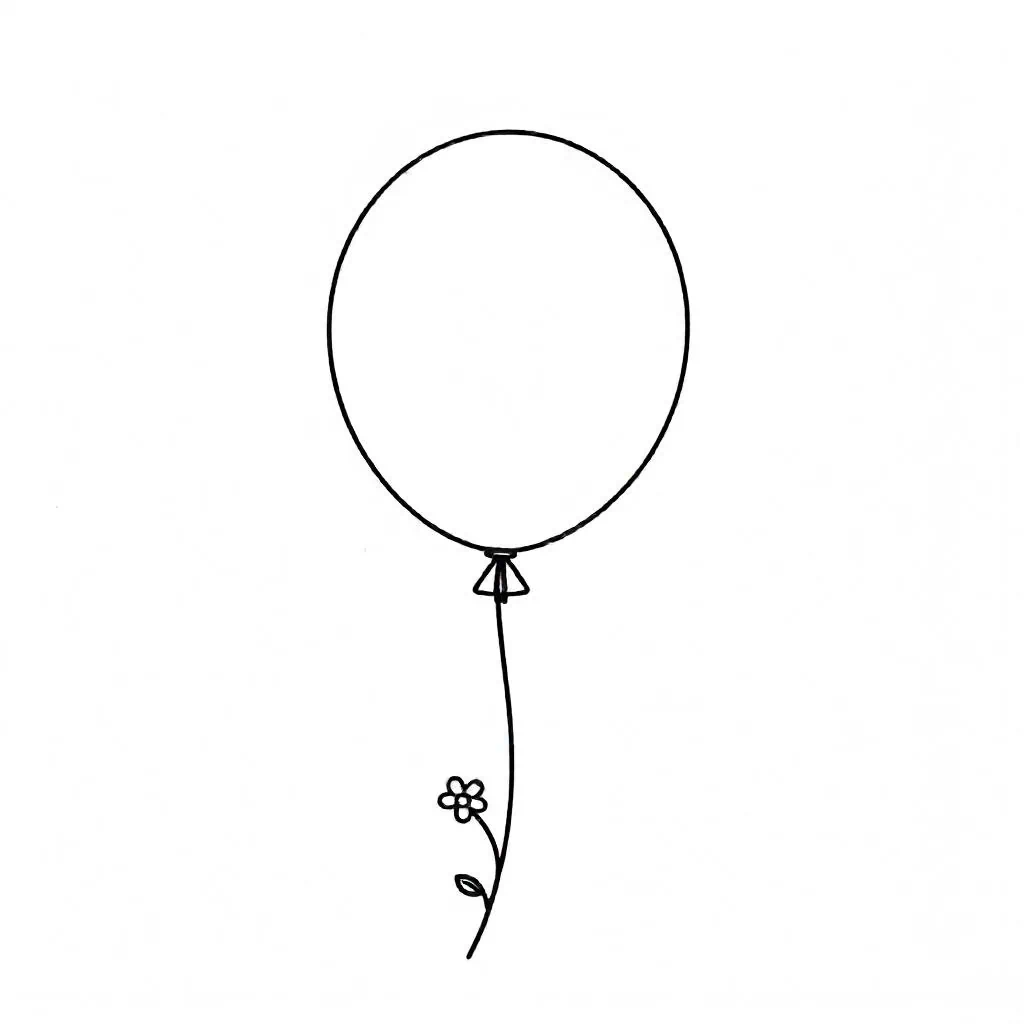 A minimalistic balloon with a tiny flower attached to its string, adding a charming decorative detail