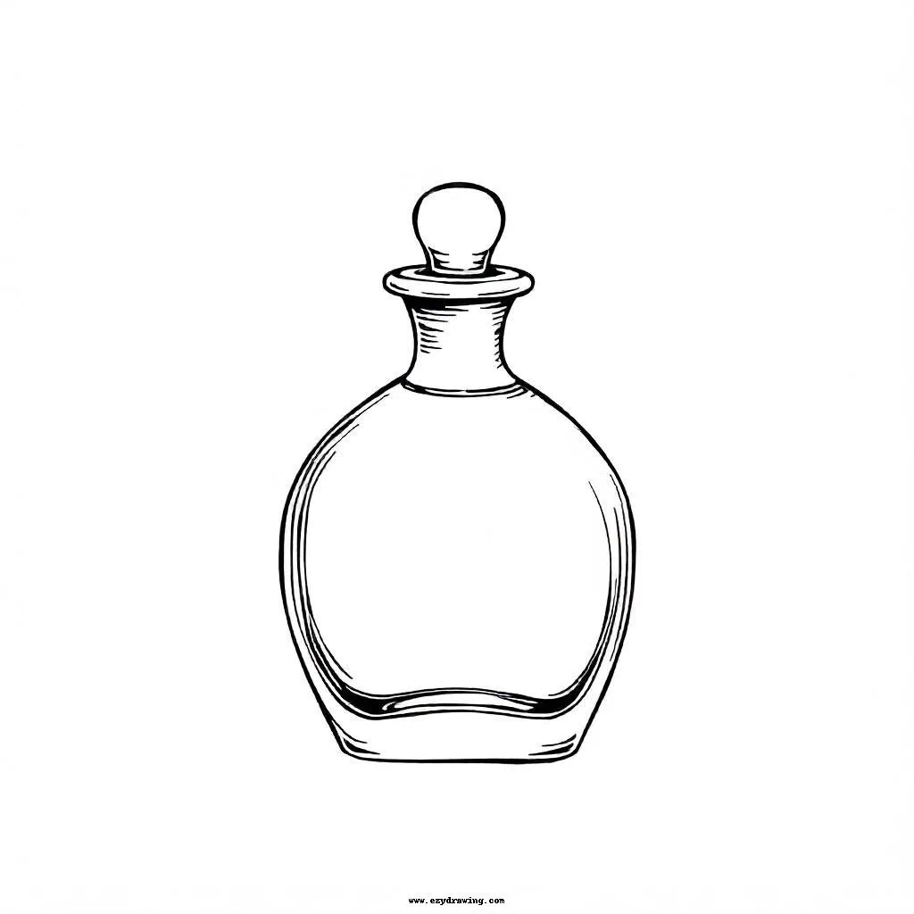 A detailed sketch of a transparent glass bottle with a stopper, showcasing elegance and simplicity.
