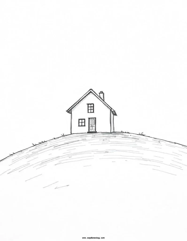 A quaint house on a hill, an easy drawing idea for beginners exploring slopes and basic structures.