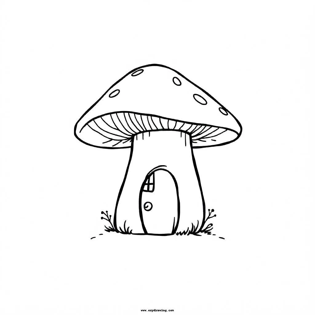  A whimsical and easy drawing of a mushroom-shaped house, great for beginners exploring fun and creative designs.