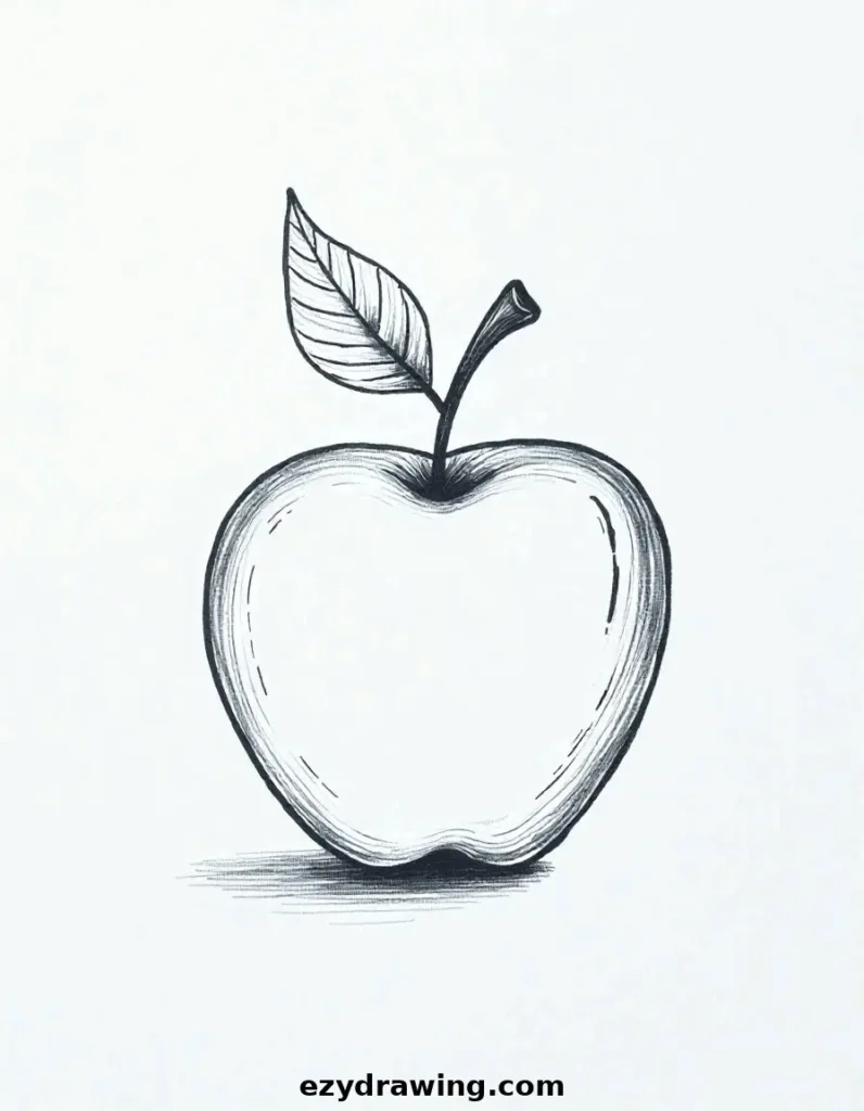 Apple drawing featuring a curly-edged leaf for extra character
