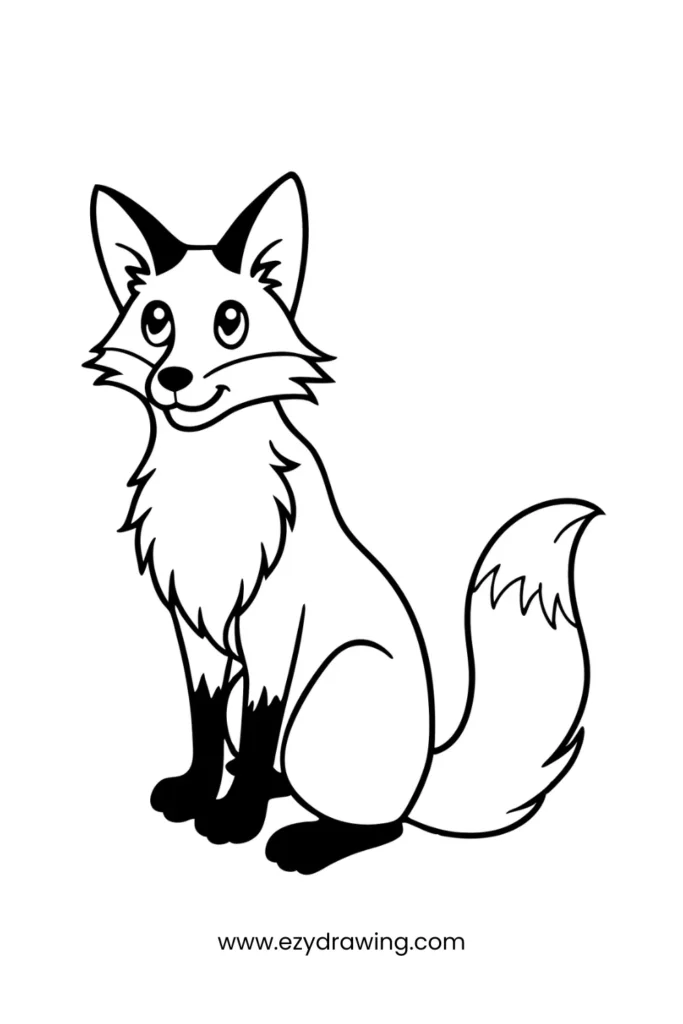 Fluffy fox sitting calmly, perfect for forest animal and character sketches—ideal for fun things to draw.