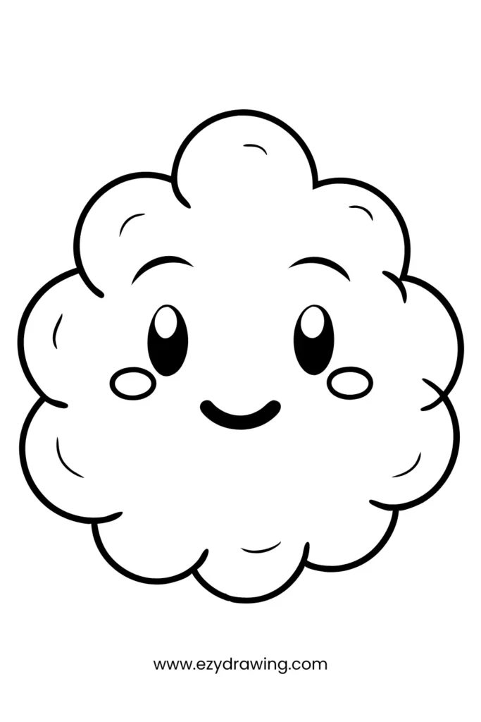 Happy cloud with blush cheeks, great for sky doodles and imaginative drawing—adds charm to your list of things to draw.