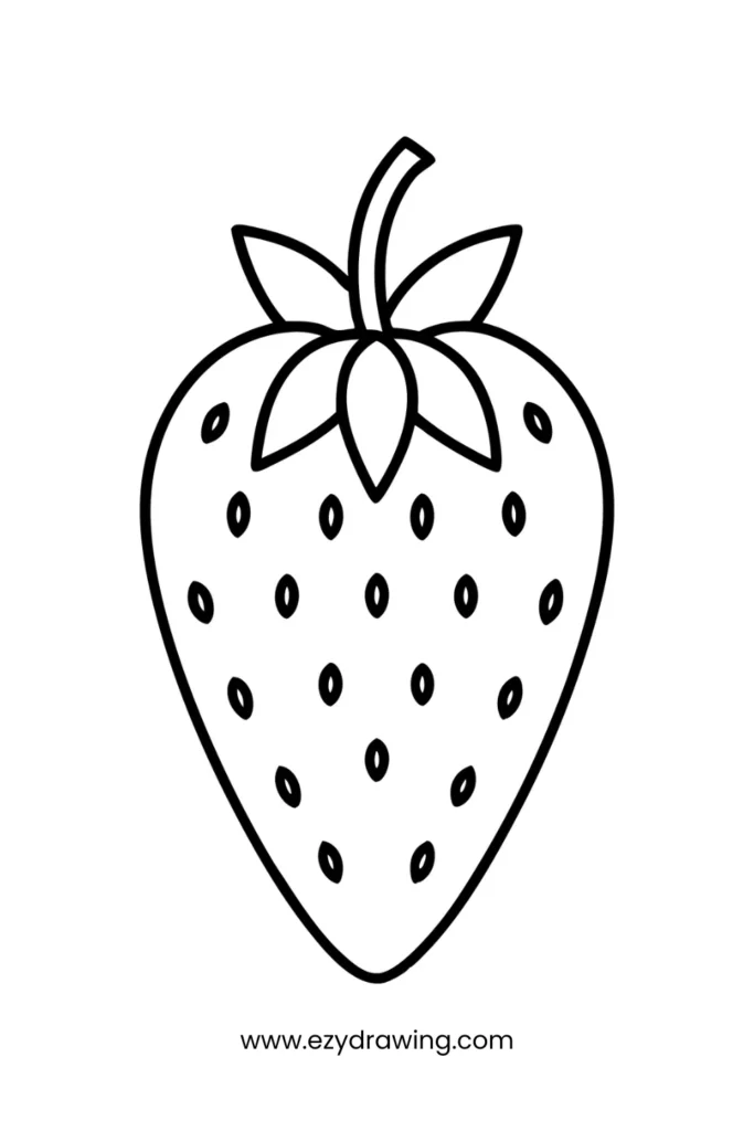 Simple strawberry with leafy top, sweet and fun for fruit drawing lovers—perfect for things to draw.