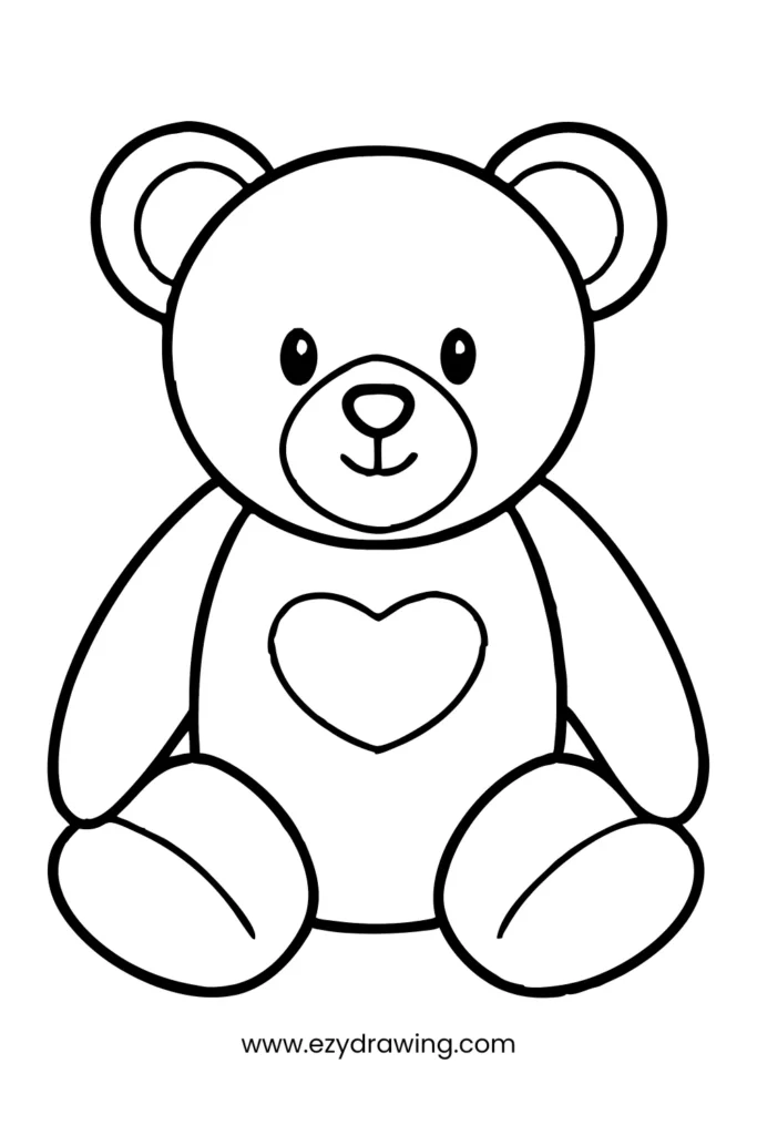 Adorable teddy bear outline with heart on tummy—an easy thing to draw for children and beginners.
