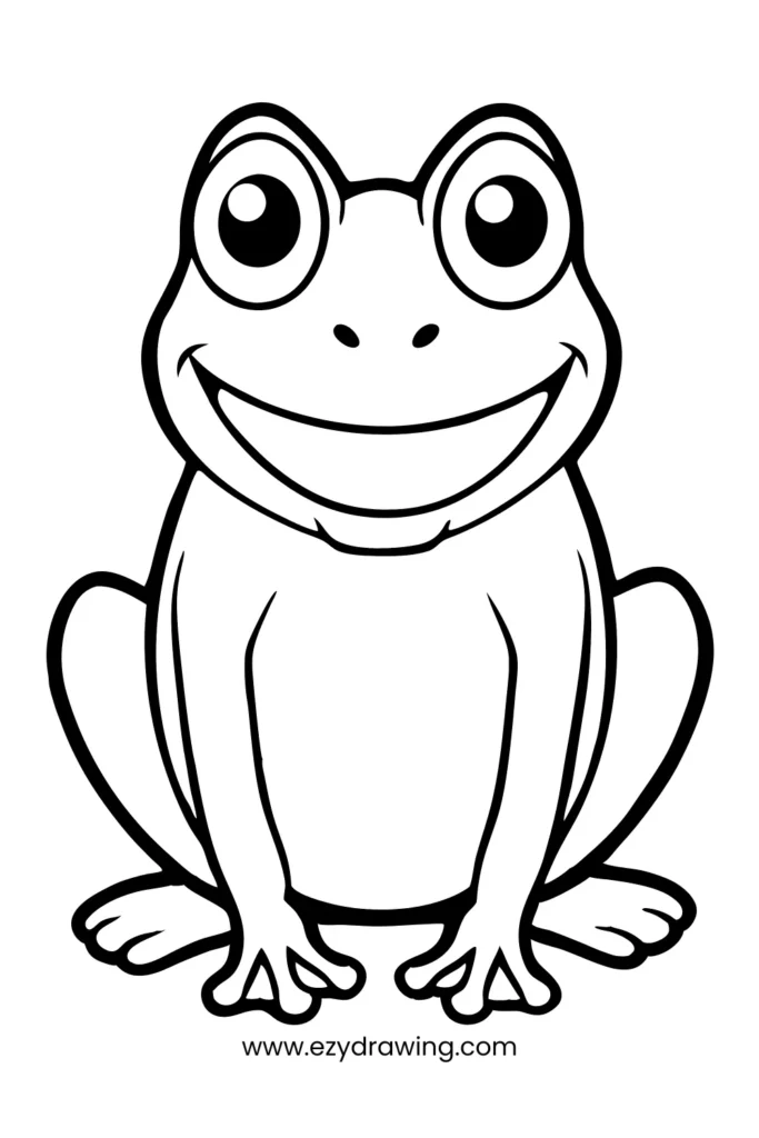 Smiling frog with wide eyes, great for pond-themed or animal drawing practice—one of the cutest things to draw.