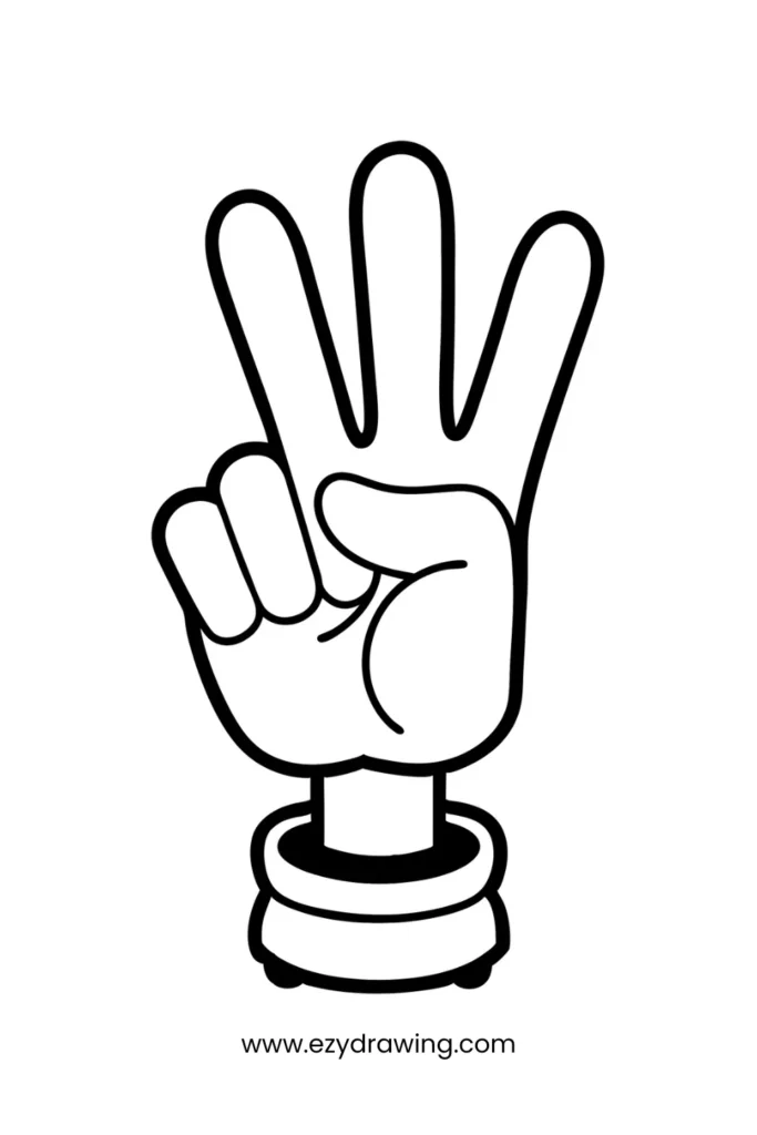 A cartoon hand showing a peace sign with bold outlines—cool and easy thing to draw for kids.