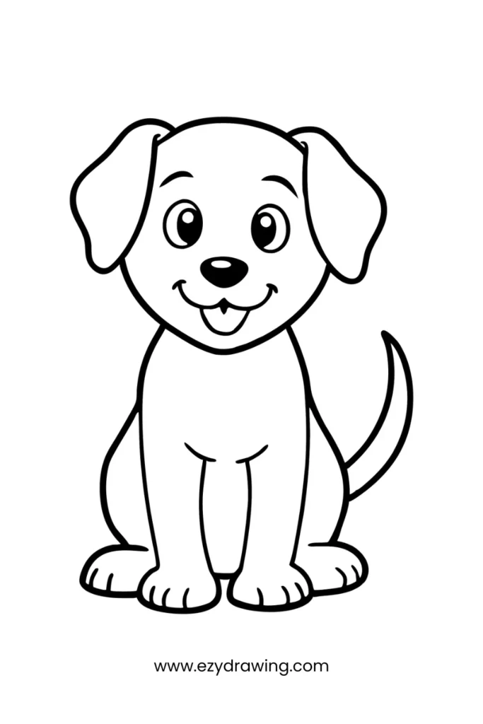 Cartoon dog sitting with wagging tail, ideal for pet-themed drawing practice—great choice among easy things to draw.