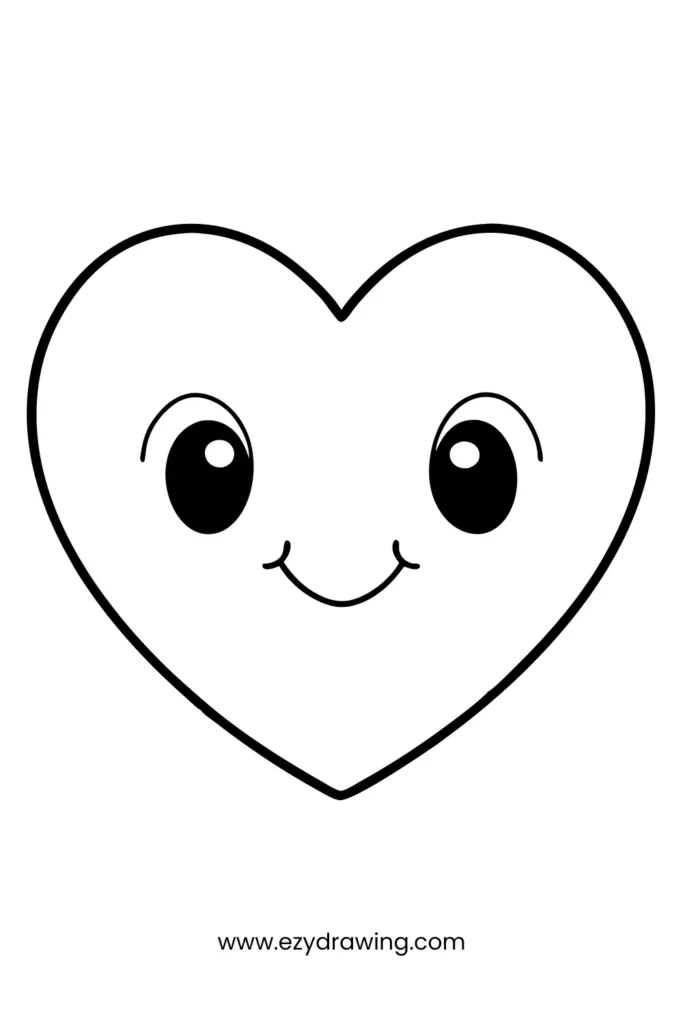 Smiling heart drawing with big eyes—an easy thing to draw that’s full of love and fun for children.