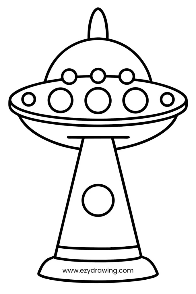 Cute UFO with beam and windows, perfect for space-themed doodling fun—great idea for unique things to draw.