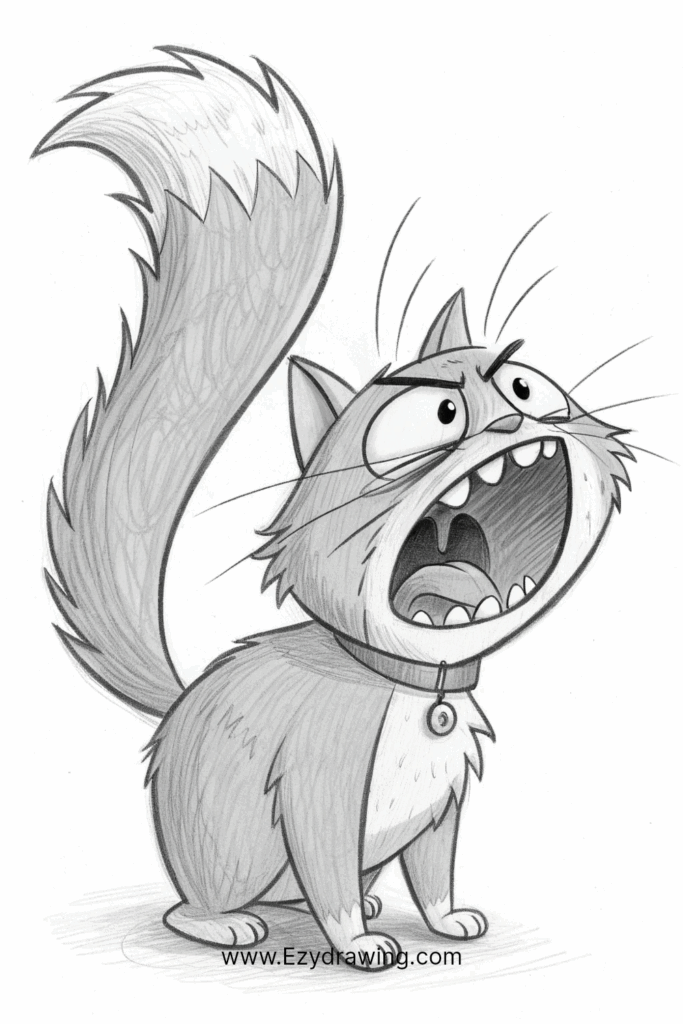 Angry Cat Drawing Cartoon Style