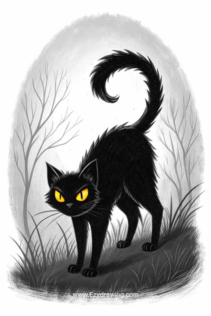 Black Cat Drawing Easy Tutorial