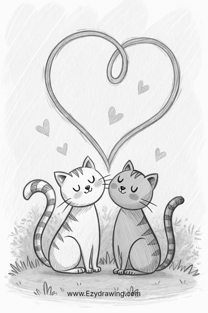 Cat Couple Drawing Cute Sketch