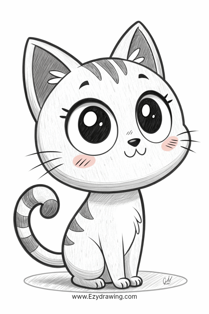 Cute Cat Drawing for Kids and Adults