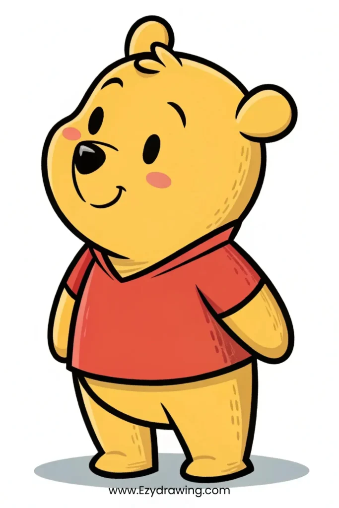 ellow cartoon bear wearing red shirt with a happy smile – www.Ezydrawing.com
