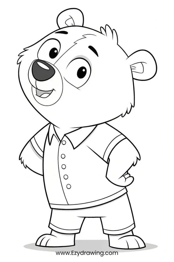 Black and white bear in casual outfit with confident pose – www.Ezydrawing.com