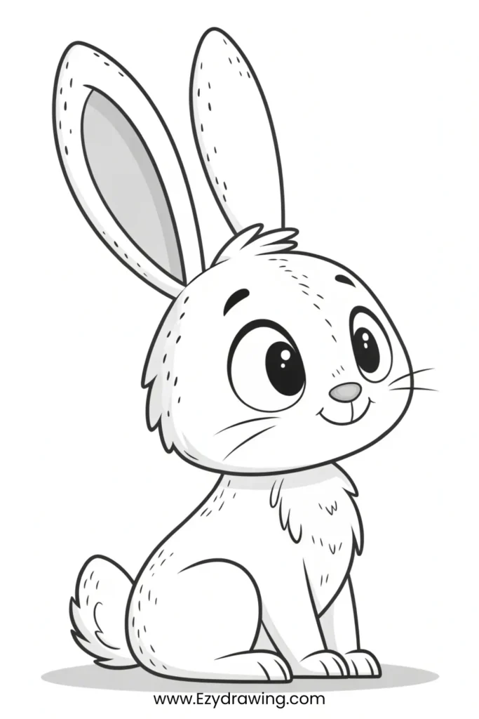 Line art of sitting bunny with long ears and sweet smile – www.Ezydrawing.com