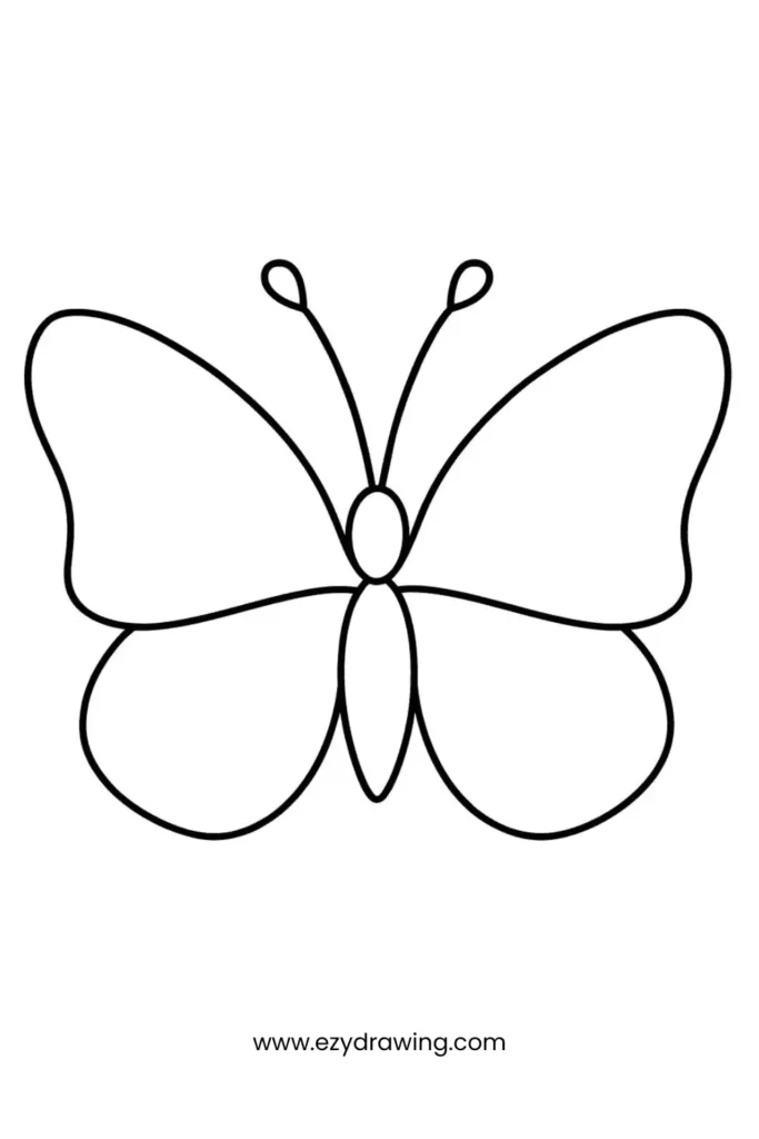 A basic butterfly drawing with smooth symmetrical wings, perfect for beginners and young kids to color or trace.
